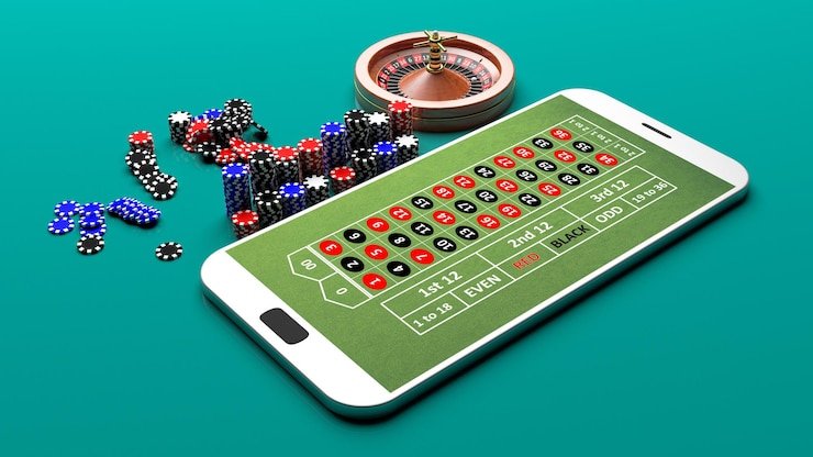 Ilustrasi perangkat mobile dan ikon keamanan data pada aplikasi hiburan digital